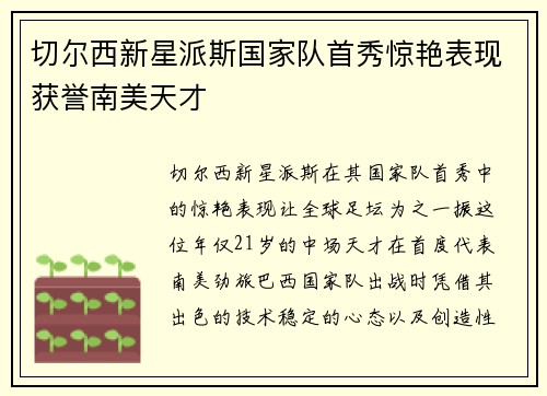 切尔西新星派斯国家队首秀惊艳表现获誉南美天才 切尔西新星派斯国家队首秀惊艳表现获誉南美天才